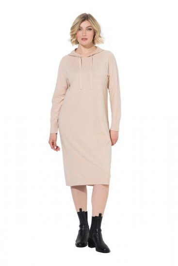 Ulla Popken 853669 Langärmliges Strickkleid mit Kapuze Beige - Midikleider - Midikleider für Damen in großen Größen