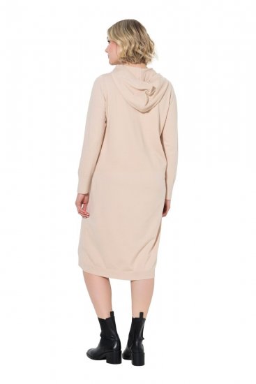 Ulla Popken 853669 Langärmliges Strickkleid mit Kapuze Beige - Midikleider - Midikleider für Damen in großen Größen