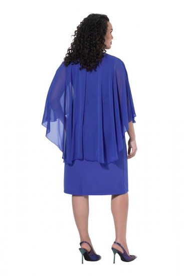 Ulla Popken 853675 Chiffonkleid mit 3/4-Ärmeln Blau - Abendkleider - Abendkleider in großen Größen