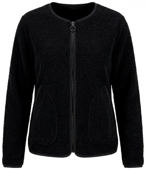 Ulla Popken 853685 Kurze Teddyjacke mit Lederoptik-Paspel Schwarz - Jacken - Damenjacken in großen Größen