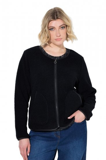Ulla Popken 853685 Kurze Teddyjacke mit Lederoptik-Paspel Schwarz - Jacken - Damenjacken in großen Größen