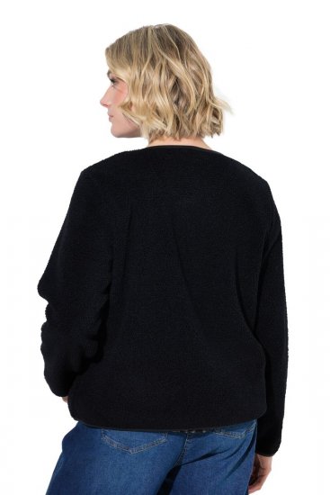 Ulla Popken 853685 Kurze Teddyjacke mit Lederoptik-Paspel Schwarz - Jacken - Damenjacken in großen Größen