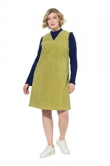 Ulla Popken 853697 Ärmelloses Cordkleid mit Taschen Hellgrün - Sommerkleider - Sommerkleider in großen Größen
