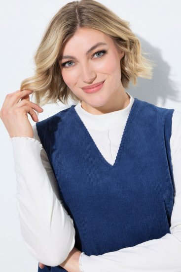 Ulla Popken 853697 Ärmelloses Cordkleid mit V-Ausschnitt Dunkelblau - Sommerkleider - Sommerkleider in großen Größen