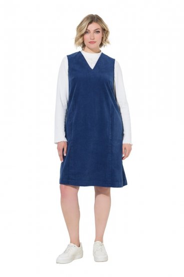Ulla Popken 853697 Ärmelloses Cordkleid mit V-Ausschnitt Dunkelblau - Sommerkleider - Sommerkleider in großen Größen