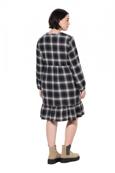 Ulla Popken 853728 Kariertes Kleid mit Volants Schwarz - Kleider - Kleider für alle Größen