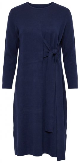 Ulla Popken 853760 Langärmliges Strickkleid mit Bindegürtel Dunkelblau - Midikleider - Midikleider für Damen in großen Größen