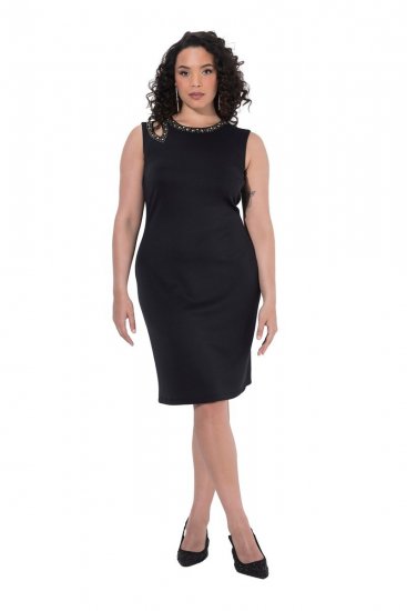 Ulla Popken 853766 Ärmelloses Bodycon-Kleid mit Strasssteinen Schwarz - Sommerkleider - Sommerkleider in großen Größen