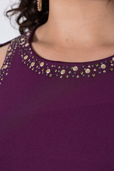 Ulla Popken 853766 Bodycon-Kleid mit Strasssteinen Pflaume - Abendkleider - Abendkleider in großen Größen