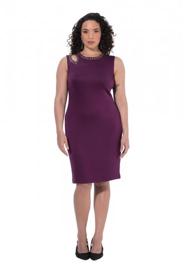 Ulla Popken 853766 Bodycon-Kleid mit Strasssteinen Pflaume - Abendkleider - Abendkleider in großen Größen