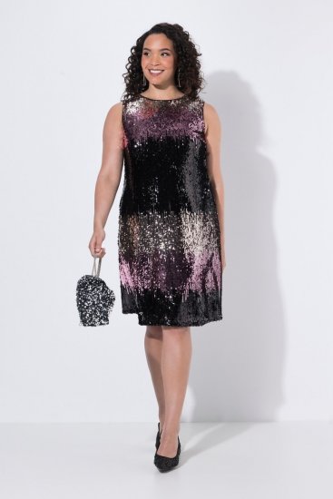 Ulla Popken 853768 Gestreiftes Paillettenkleid Schwarz - Abendkleider - Abendkleider in großen Größen