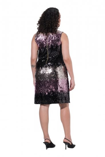 Ulla Popken 853768 Gestreiftes Paillettenkleid Schwarz - Abendkleider - Abendkleider in großen Größen