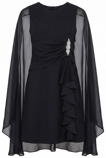 Ulla Popken 853774 Kleid mit Volants Schwarz - Abendkleider - Abendkleider in großen Größen