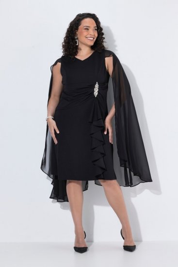 Ulla Popken 853774 Kleid mit Volants Schwarz - Abendkleider - Abendkleider in großen Größen