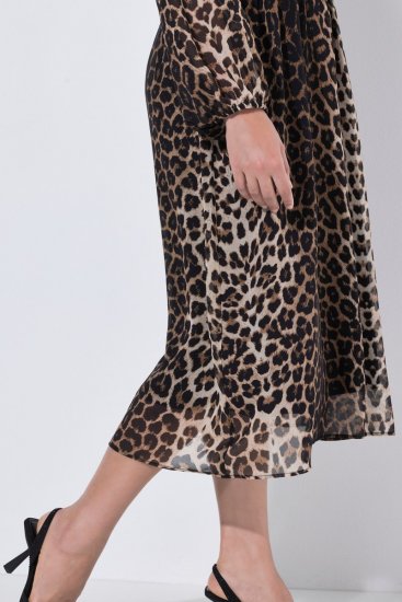 Ulla Popken 853788 Chiffonkleid mit Animal-Print Hellbraun - Maxikleider - Maxikleider in großen Größen