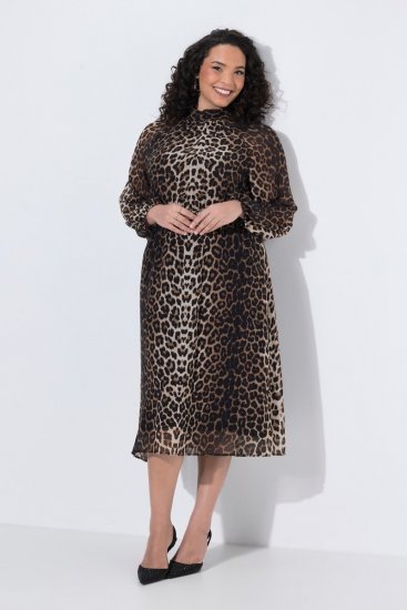 Ulla Popken 853788 Chiffonkleid mit Animal-Print Hellbraun - Maxikleider - Maxikleider in großen Größen