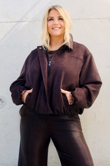 Ulla Popken 853792 Jacke in Wildlederoptik Braun - Jacken - Damenjacken in großen Größen