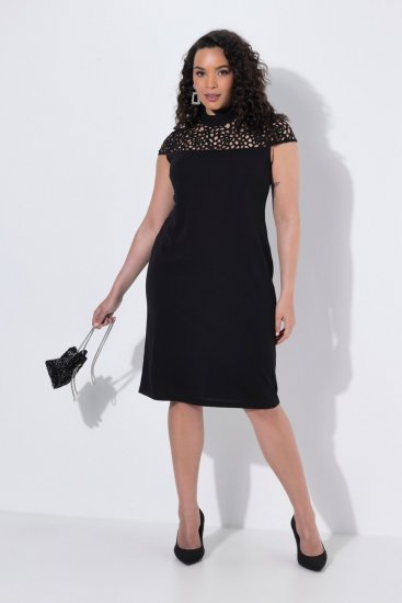 Ulla Popken 853808 Kurzärmliges Kleid mit Rollkragen Schwarz - Kleider - Kleider für alle Größen