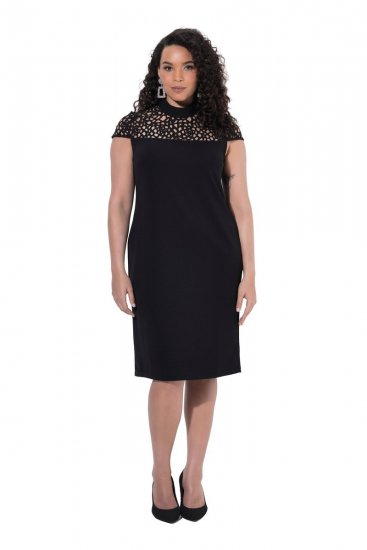 Ulla Popken 853808 Kurzärmliges Kleid mit Rollkragen Schwarz - Kleider - Kleider für alle Größen