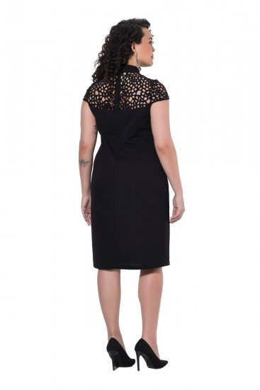 Ulla Popken 853808 Kurzärmliges Kleid mit Rollkragen Schwarz - Kleider - Kleider für alle Größen