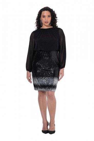 Ulla Popken 853810 Paillettenkleid Schwarz - Abendkleider - Abendkleider in großen Größen