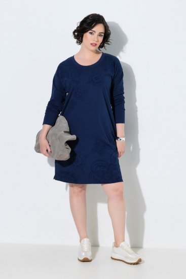Ulla Popken 853877 Geblümtes Sweatkleid Dunkelblau - Kleider - Kleider für alle Größen