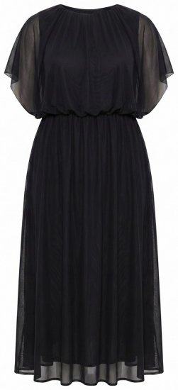 Ulla Popken 854031 Kurzärmliges Chiffonkleid Schwarz - Abendkleider - Abendkleider in großen Größen