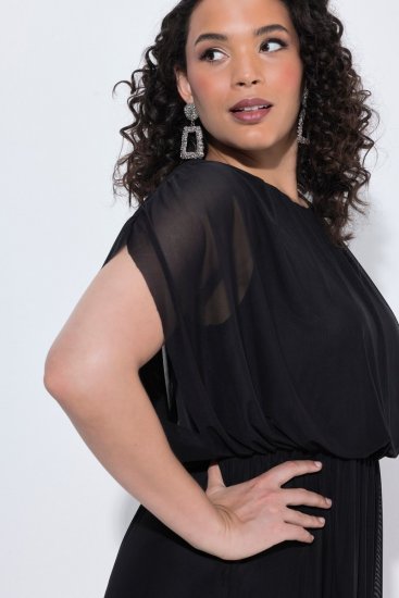 Ulla Popken 854031 Kurzärmliges Chiffonkleid Schwarz - Abendkleider - Abendkleider in großen Größen