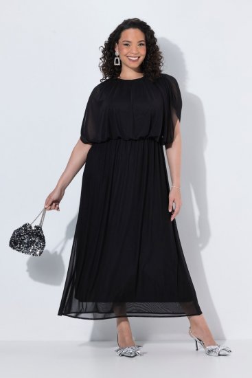 Ulla Popken 854031 Kurzärmliges Chiffonkleid Schwarz - Abendkleider - Abendkleider in großen Größen