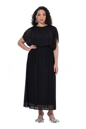 Ulla Popken 854031 Kurzärmliges Chiffonkleid Schwarz - Abendkleider - Abendkleider in großen Größen