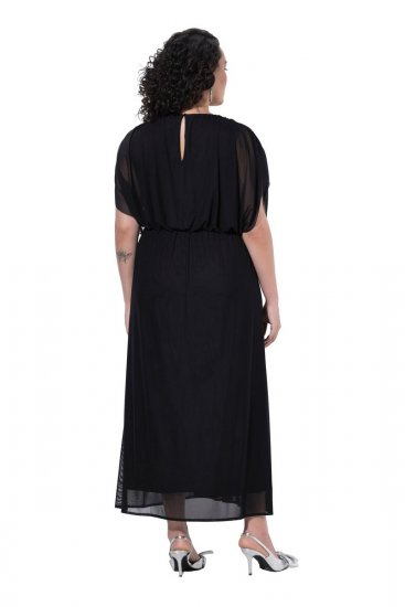 Ulla Popken 854031 Kurzärmliges Chiffonkleid Schwarz - Abendkleider - Abendkleider in großen Größen