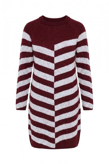 Ulla Popken 854095 Gestreiftes Strickkleid Weinrot - Kleider - Kleider für alle Größen