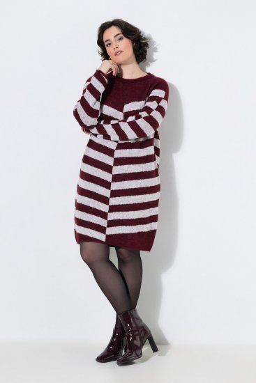 Ulla Popken 854095 Gestreiftes Strickkleid Weinrot - Kleider - Kleider für alle Größen