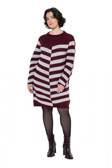 Ulla Popken 854095 Gestreiftes Strickkleid Weinrot - Kleider - Kleider für alle Größen