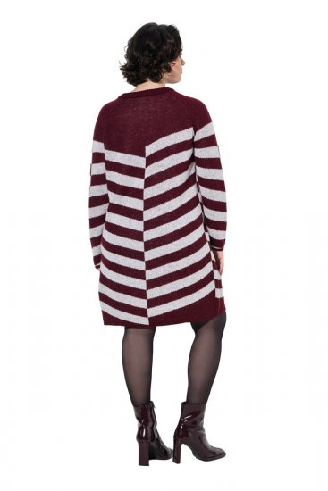 Ulla Popken 854095 Gestreiftes Strickkleid Weinrot - Kleider - Kleider für alle Größen