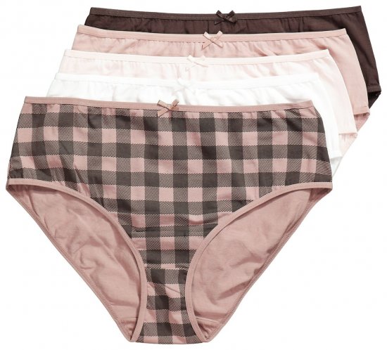 Ulla Popken 854114 Karierte Slips 5er-Pack Taupe - Slips - 