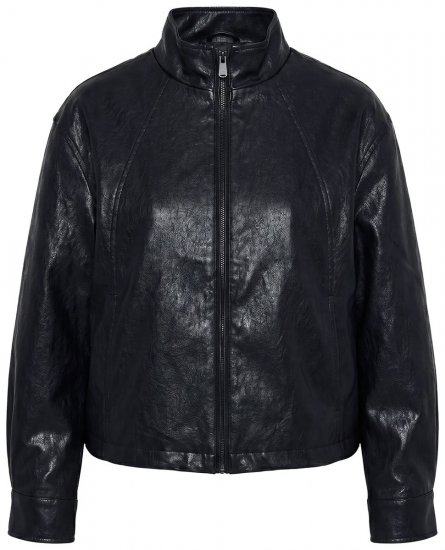 Ulla Popken 854795 Bikerjacke in Lederoptik Schwarz - Jacken - Damenjacken in großen Größen