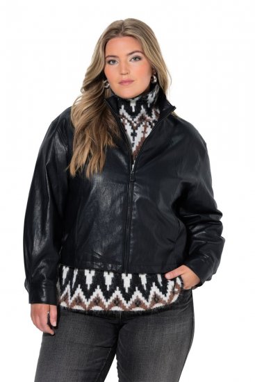 Ulla Popken 854795 Bikerjacke in Lederoptik Schwarz - Jacken - Damenjacken in großen Größen