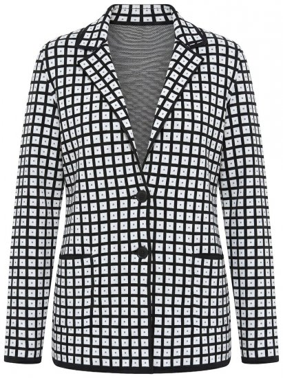 Ulla Popken 855173 Karierter Strickblazer Wollweiß - Blazer - Blazer in großen Größen für Damen