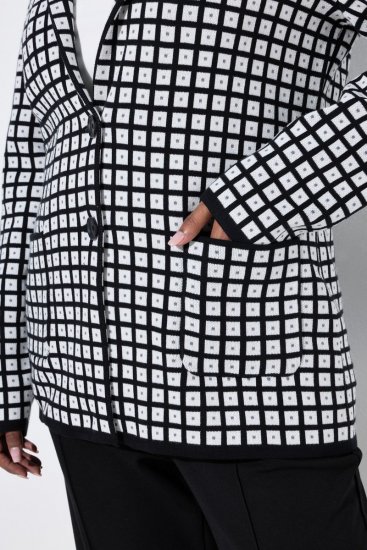 Ulla Popken 855173 Karierter Strickblazer Wollweiß - Blazer - Blazer in großen Größen für Damen