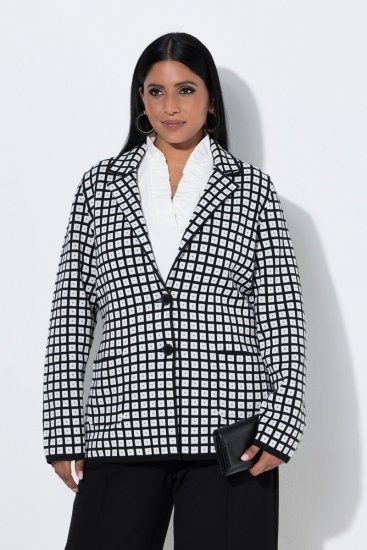 Ulla Popken 855173 Karierter Strickblazer Wollweiß - Blazer - Blazer in großen Größen für Damen