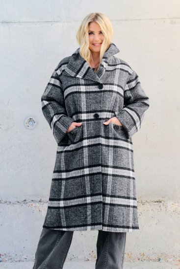 Ulla Popken 855250 Asymmetrischer Wollmantel mit breitem Kragen Grau meliert - Mäntel - Damenmäntel in großen Größen