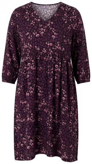 Ulla Popken 855270 Gemustertes Jerseykleid mit V-Ausschnitt Schwarz - Jerseykleider - 