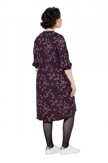 Ulla Popken 855270 Gemustertes Jerseykleid mit V-Ausschnitt Schwarz - Jerseykleider - 