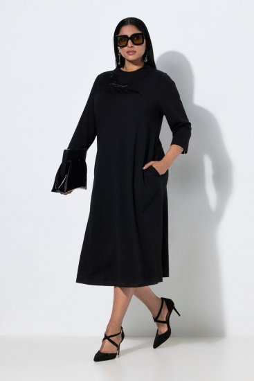 Ulla Popken 855373 Gemustertes Jerseykleid Schwarz - Jerseykleider - 