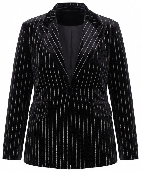 Ulla Popken 855499 Samtblazer mit Strasssteinen Schwarz - Blazer - Blazer in großen Größen für Damen