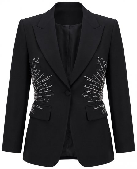 Ulla Popken 855550 Taillierter Blazer mit Glitzersteinen Schwarz - Blazer - Blazer in großen Größen für Damen
