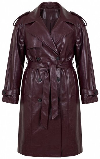 Ulla Popken 855617 Trenchcoat in Lederoptik mit Bindegürtel Weinrot - Mäntel - Damenmäntel in großen Größen