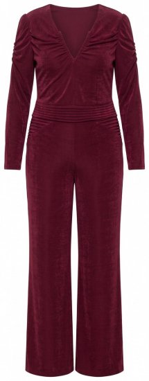 Ulla Popken 855622 Langärmliger Jumpsuit mit V-Ausschnitt Weinrot - Jumpsuits - Jumpsuits in Großen Größen