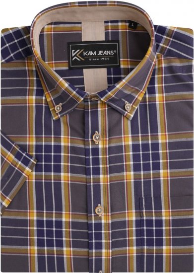 Kam Jeans 6282 Casual SS Check Shirt Navy - Herrenhemden - Herrenhemden in großen Größen
